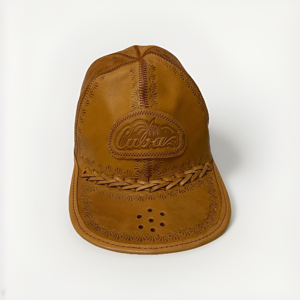Handmade Cuban Leather Baseball Cap Hat Souvenir Tooled‎ Embossed Adjustable